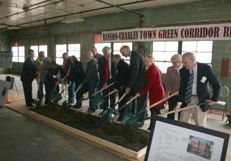 Community stakeholders at ground breaking at a redevelopment site